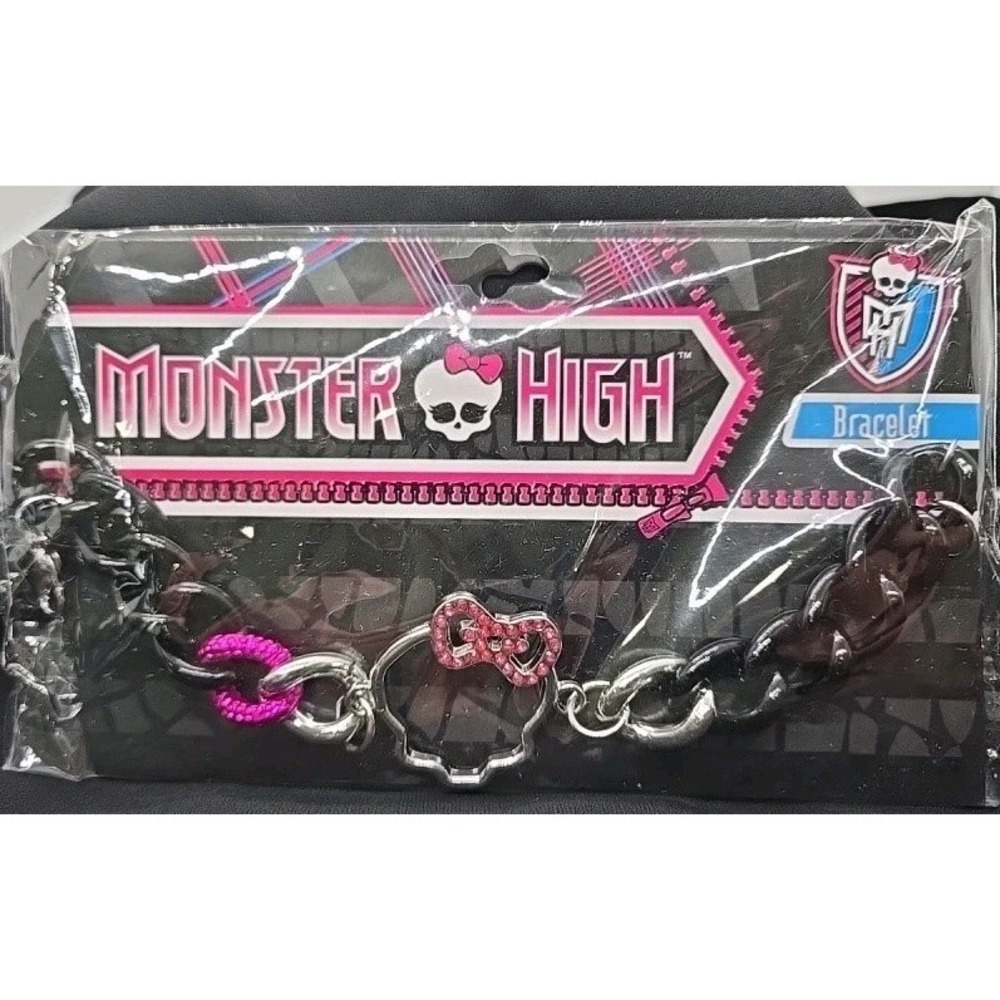 Monster High Bracelet~ NEW Skull W/ Bow Black Pink Punk Goth 2013 Jewelry